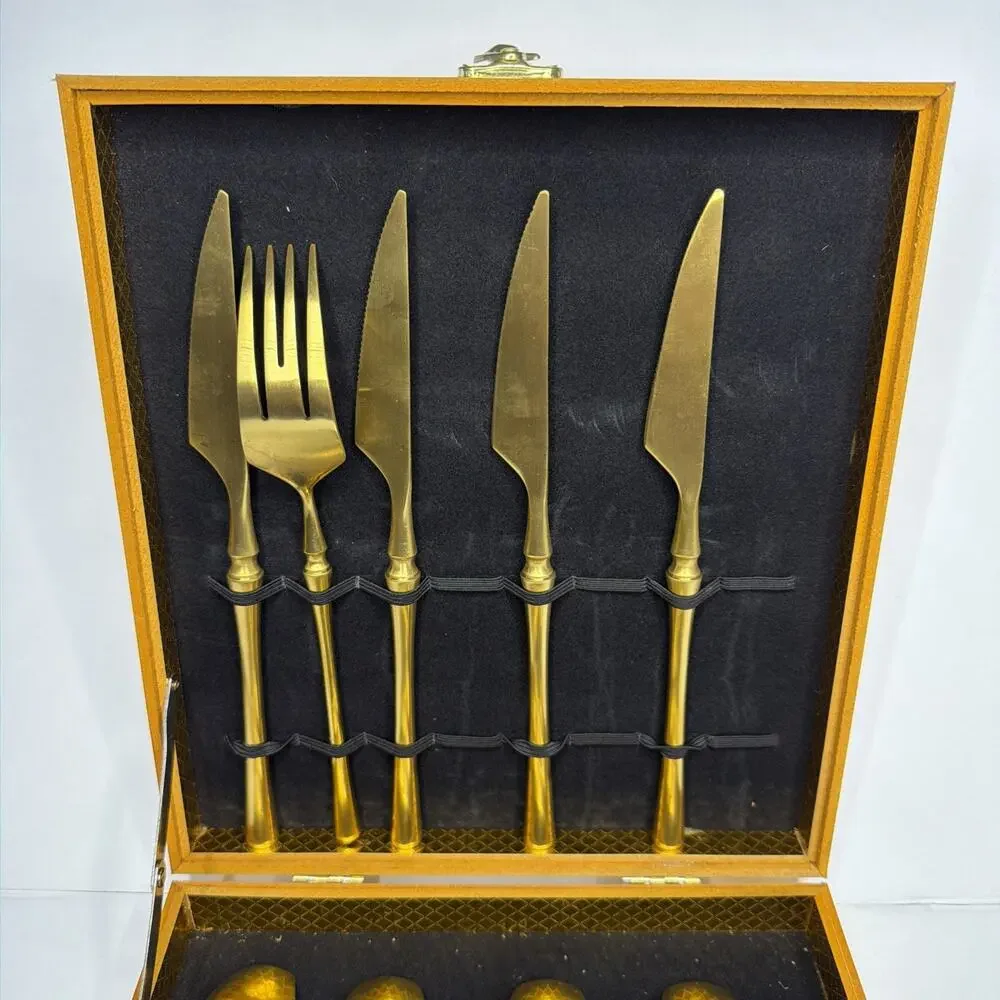 Gold Silverware 13 Piece Set Forged Stainless Steel Flatware Case Utensils Gift
